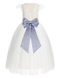 Ivory Cap Sleeves V-Back Lace Flower Girl Dress Special Occasions Junior Bridesmaid Gown 622T(3)