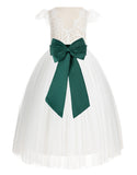 Ivory Cap Sleeves V-Back Lace Flower Girl Dress Special Occasions Junior Bridesmaid Gown 622T(3)