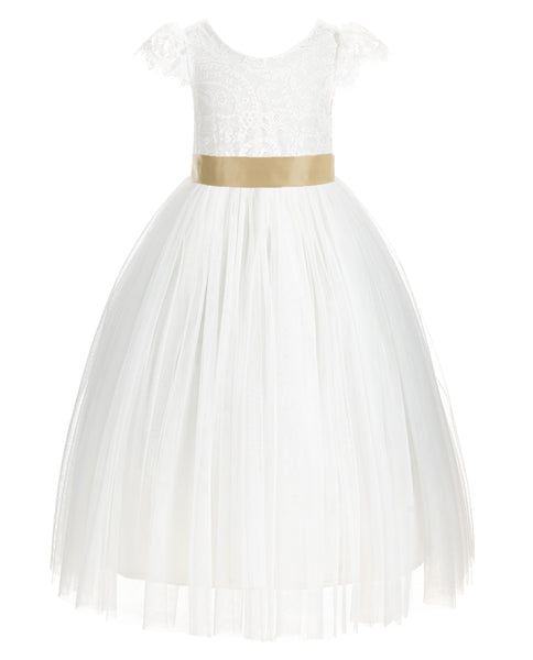 Ivory Cap Sleeves V-Back Lace Flower Girl Dress Special Occasions Junior Bridesmaid Gown 622T(3)