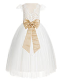 Ivory Cap Sleeves V-Back Lace Flower Girl Dress Special Occasions Junior Bridesmaid Gown 622T(3)