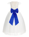 Ivory Cap Sleeves V-Back Lace Flower Girl Dress Special Occasions Junior Bridesmaid Gown 622T(3)