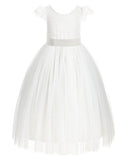 Ivory Cap Sleeves V-Back Lace Flower Girl Dress Special Occasions Junior Bridesmaid Gown 622T(3)