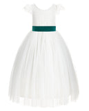 Ivory Cap Sleeves V-Back Lace Flower Girl Dress Special Occasions Junior Bridesmaid Gown 622T(3)