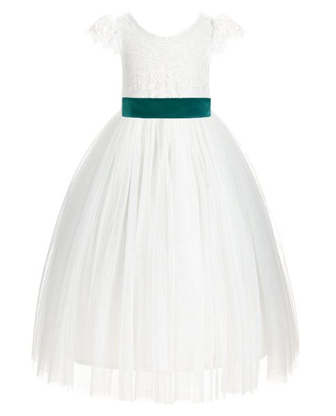 Ivory Cap Sleeves V-Back Lace Flower Girl Dress Special Occasions Junior Bridesmaid Gown 622T(3)