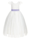 Ivory Cap Sleeves V-Back Lace Flower Girl Dress Special Occasions Junior Bridesmaid Gown 622T(2)