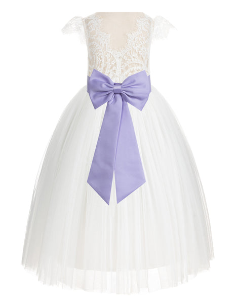 Ivory Cap Sleeves V-Back Lace Flower Girl Dress Special Occasions Junior Bridesmaid Gown 622T(2)