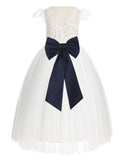 Ivory Cap Sleeves V-Back Lace Flower Girl Dress Special Occasions Junior Bridesmaid Gown 622T(1)