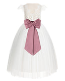 Ivory Cap Sleeves V-Back Lace Flower Girl Dress Special Occasions Junior Bridesmaid Gown 622T(1)