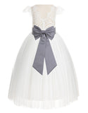 Ivory Cap Sleeves V-Back Lace Flower Girl Dress Special Occasions Junior Bridesmaid Gown 622T(1)