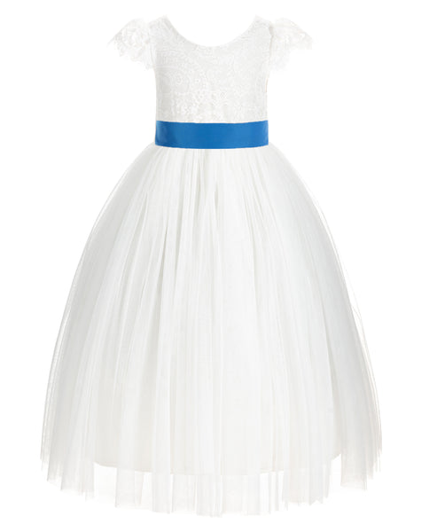 Ivory Cap Sleeves V-Back Lace Flower Girl Dress Special Occasions Junior Bridesmaid Gown 622T(1)