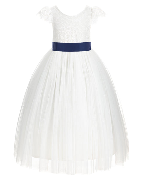 Ivory Cap Sleeves V-Back Lace Flower Girl Dress Special Occasions Junior Bridesmaid Gown 622T(1)