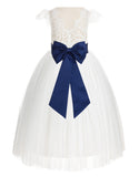 Ivory Cap Sleeves V-Back Lace Flower Girl Dress Special Occasions Junior Bridesmaid Gown 622T(1)