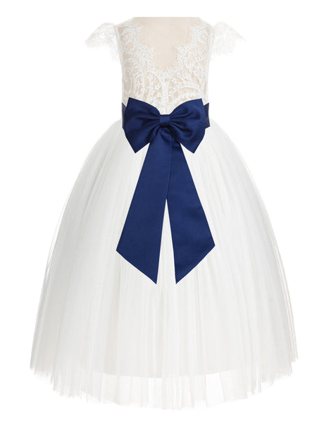 Ivory Cap Sleeves V-Back Lace Flower Girl Dress Special Occasions Junior Bridesmaid Gown 622T(1)