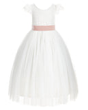 Ivory Cap Sleeves V-Back Lace Flower Girl Dress Special Occasions Junior Bridesmaid Gown 622T(1)