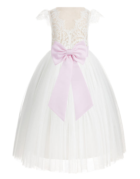 Ivory Cap Sleeves V-Back Lace Flower Girl Dress Special Occasions Junior Bridesmaid Gown 622T(1)