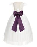 Ivory Cap Sleeves V-Back Lace Flower Girl Dress Special Occasions Junior Bridesmaid Gown 622T(1)