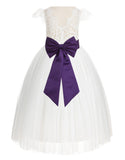 Ivory Cap Sleeves V-Back Lace Flower Girl Dress Special Occasions Junior Bridesmaid Gown 622T(1)