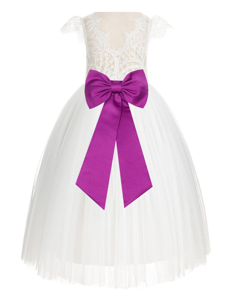 Ivory Cap Sleeves V-Back Lace Flower Girl Dress Special Occasions Junior Bridesmaid Gown 622T(1)