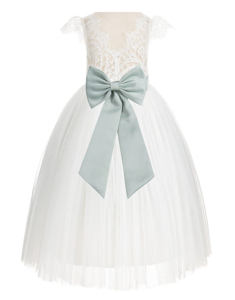 Ivory Cap Sleeves V-Back Lace Flower Girl Dress Special Occasions Junior Bridesmaid Gown 622T(2)