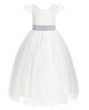 Ivory Cap Sleeves V-Back Lace Flower Girl Dress Special Occasions Junior Bridesmaid Gown 622T(2)