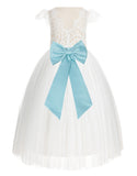 Ivory Cap Sleeves V-Back Lace Flower Girl Dress Special Occasions Junior Bridesmaid Gown 622T(2)