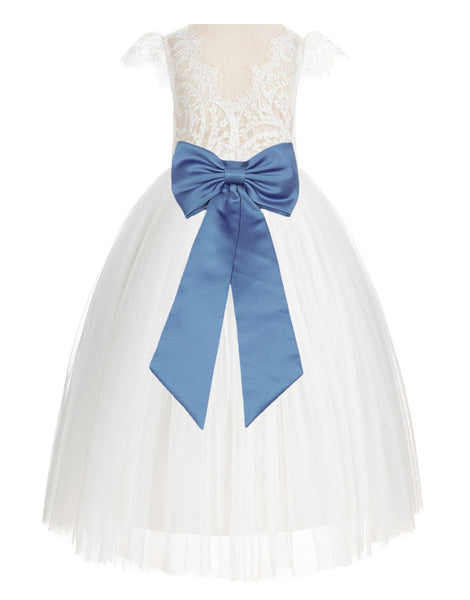 Ivory Cap Sleeves V-Back Lace Flower Girl Dress Special Occasions Junior Bridesmaid Gown 622T(2)