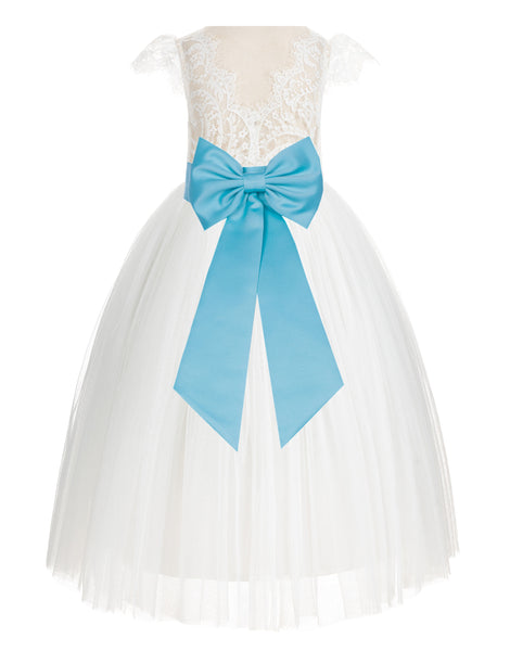 Ivory Cap Sleeves V-Back Lace Flower Girl Dress Special Occasions Junior Bridesmaid Gown 622T(2)