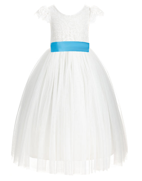 Ivory Cap Sleeves V-Back Lace Flower Girl Dress Special Occasions Junior Bridesmaid Gown 622T(2)