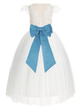 Ivory Cap Sleeves V-Back Lace Flower Girl Dress Special Occasions Junior Bridesmaid Gown 622T(2)