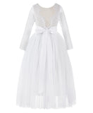 A-Line V-Back Lace Flower Girl Dresses with Sleeves Junior Pageant Wedding Junior Bridesmaid 290R
