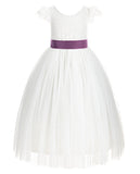 Ivory Cap Sleeves V-Back Lace Flower Girl Dress Special Occasions Junior Bridesmaid Gown 622T(2)