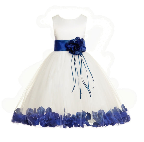 Ivory Tulle Floral Rose Petals Princess Wedding Pageant Recital Birthday Flower Girl Dress 007(2)