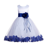 White Tulle Floral Rose Petals Princess Wedding Pageant Recital Birthday Flower Girl Dress 007(3)