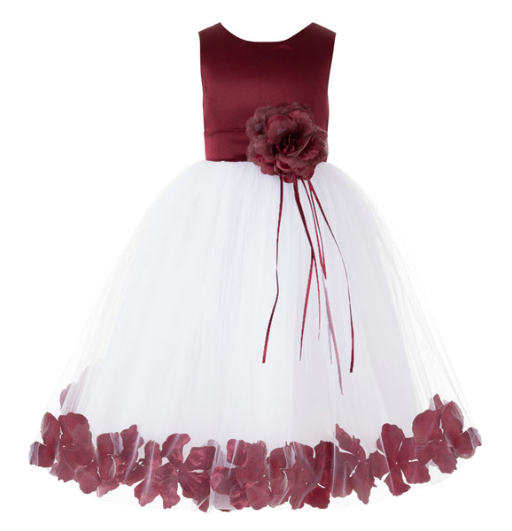 White Tulle Floral Rose Petals Princess Wedding Pageant Recital Birthday Flower Girl Dress 007(3)