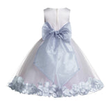 Ivory Tulle Floral Rose Petals Princess Wedding Pageant Recital Birthday Flower Girl Dress 007(1)