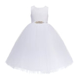 Long Length Floral Lace Heart Shaped Cutout Flower Girl Dress with Rhinestone Sash Ballroom 172R1