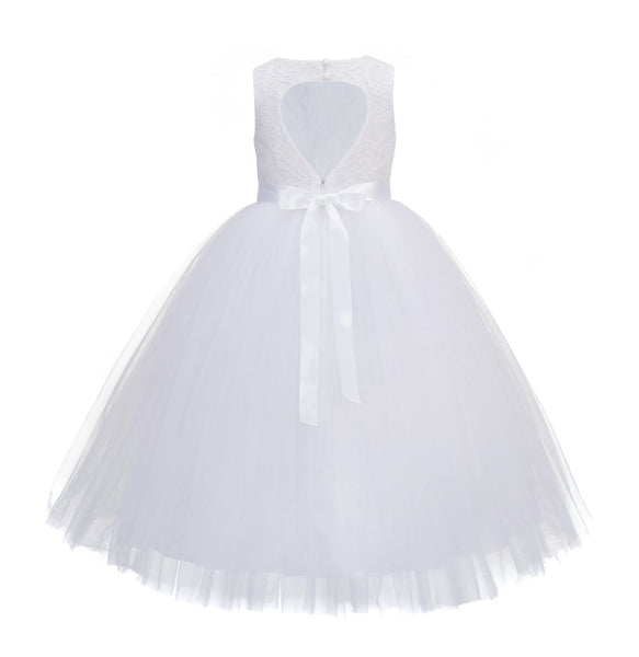 Long Length Floral Lace Heart Shaped Cutout Flower Girl Dress with Rhinestone Sash Ballroom 172R1