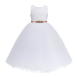 Long Length Floral Lace Heart Shaped Cutout Flower Girl Dress with Rhinestone Sash Ballroom 172R1