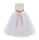 Long Length Floral Lace Heart Shaped Cutout Flower Girl Dress with Rhinestone Sash Ballroom 172R1