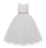 Lace Heart Cutout Back Flower Girl Dress with Rhinestone Sash Communion Baptism Christening 172R2