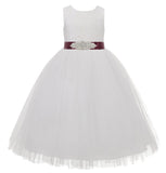 Heart Cutout Floral Lace Flower Girl Dress with Rhinestone Sash Junior Bridesmaid Gown Toddler 172R3