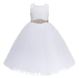 Heart Cutout Floral Lace Flower Girl Dress with Rhinestone Sash Junior Bridesmaid Gown Toddler 172R3