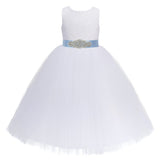 Heart Cutout Floral Lace Flower Girl Dress with Rhinestone Sash Junior Bridesmaid Gown Toddler 172R3