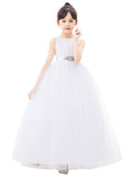 Heart Cutout Floral Lace Flower Girl Dress with Rhinestone Sash Junior Bridesmaid Gown Toddler 172R3