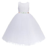 Long Length Floral Lace Heart Shaped Cutout Flower Girl Dress with Rhinestone Sash 172R5thin