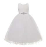 Long Length Floral Lace Heart Shaped Cutout Flower Girl Dress with Rhinestone Sash 172R5thin