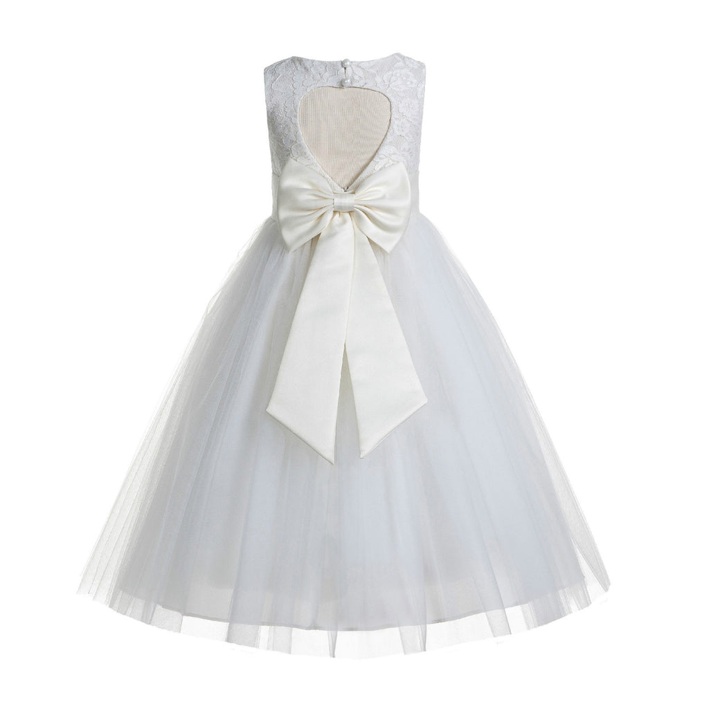 Ivory Floral Lace Heart Cutout Flower Girl Dress Communion Baptism Junior Bridesmaid Dress 172T(1) Ivory / 14 Ivory Floral Lace Heart Cutout Flower Girl Dress Communion Baptism Junior Bridesmaid Dress 172T(1) Ivory / 14