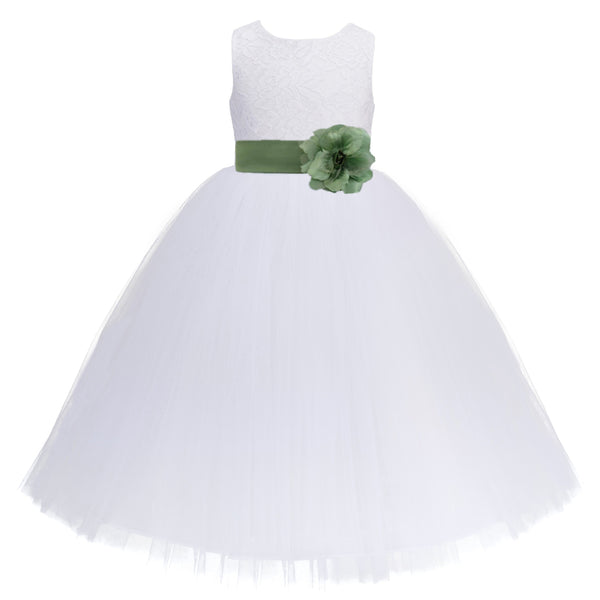 White Floral Lace Heart Cutout Flower Girl Dress Communion Baptism Junior Bridesmaid Dress 172T(1)
