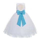 White Floral Lace Heart Cutout Flower Girl Dress Communion Baptism Junior Bridesmaid Dress 172T(2)