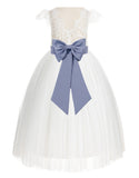 Ivory Cap Sleeves V-Back Lace Flower Girl Dress Special Occasions Junior Bridesmaid Gown 622T(1)